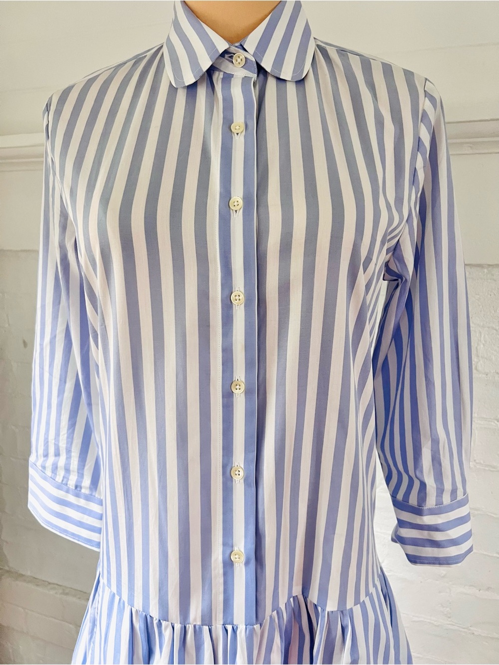 The Shirt Rochelle Behrens Drop Waist Shirtdress Blue White Stripe Size XS - Picture 9 of 13
